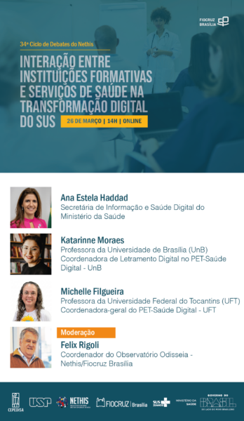 Folder CiDeb 26deMarco Integração entre ensino e serviços de saúde na transformação digital do SUS abre 34º Ciclo de Debates do Nethis – Fiocruz Brasília-radardasaude